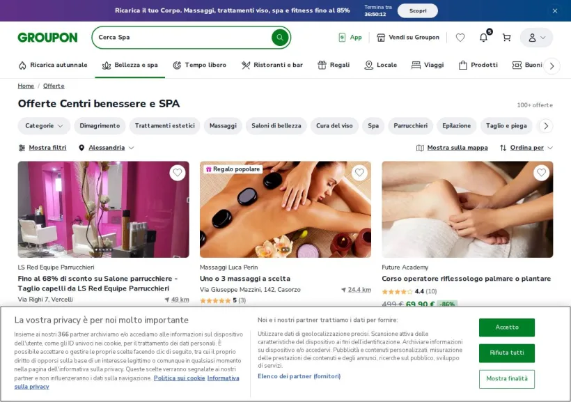 Schermata della pagina offerta di Groupon