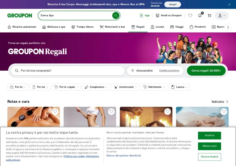Schermata della pagina offerta di Groupon