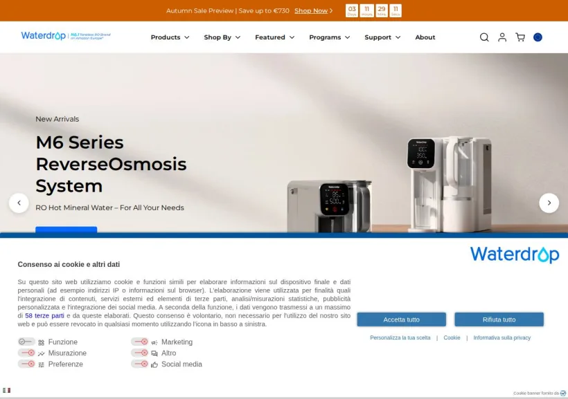 Schermata della pagina offerta di Waterdropfilter