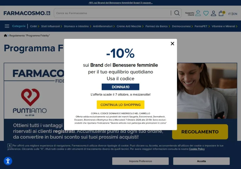 Schermata della pagina offerta di Farmacosmo