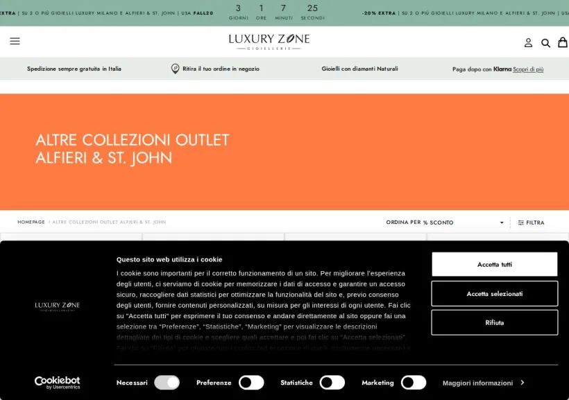 Schermata della pagina offerta di Luxury Zone