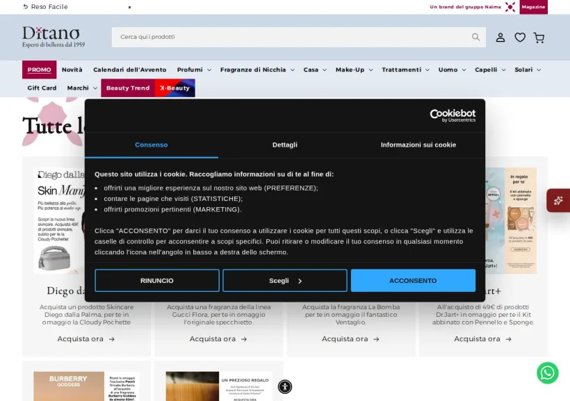 Schermata della pagina offerta di Ditano Profumeria