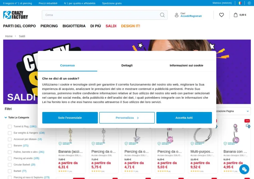 Schermata della pagina offerta di Crazy Factory