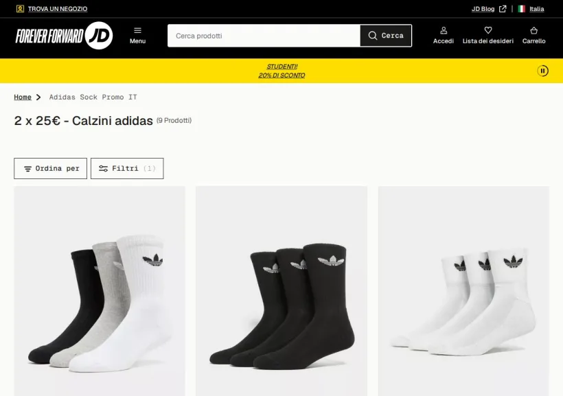 Schermata della pagina offerta di JD Sports