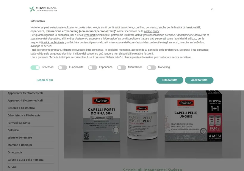 Schermata della pagina offerta di Eurofarmacia