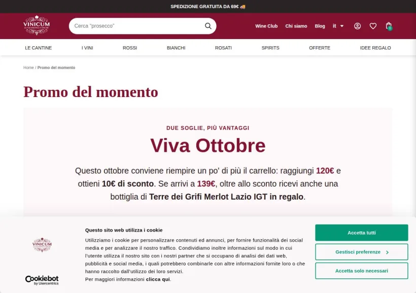 Schermata della pagina offerta di Vinicum