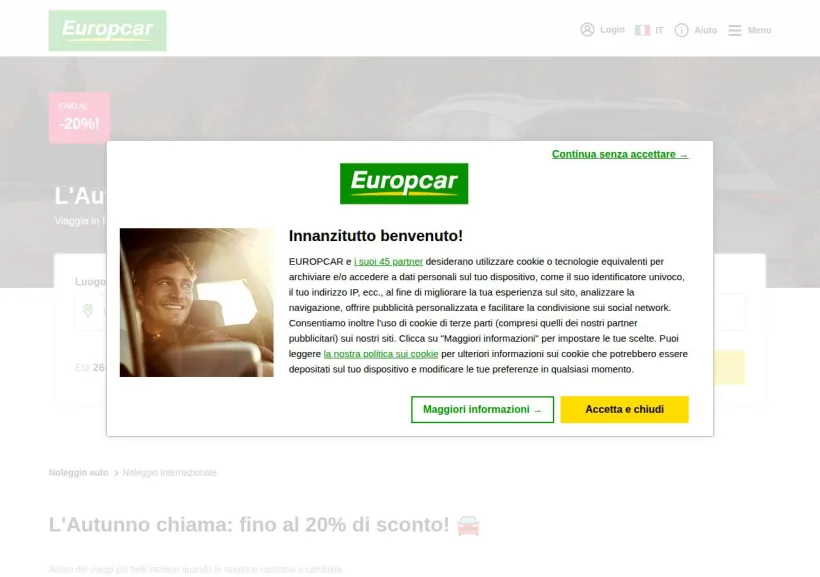 Schermata della pagina offerta di EuropCar