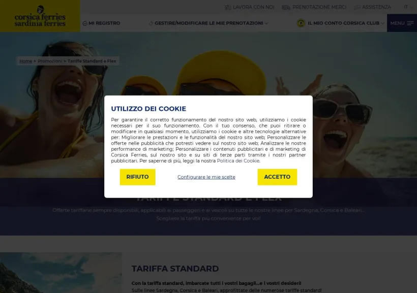 Schermata della pagina offerta di Corsica Ferries