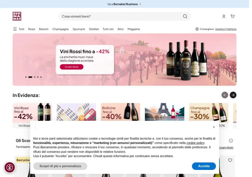 Schermata della pagina offerta di Bernabei