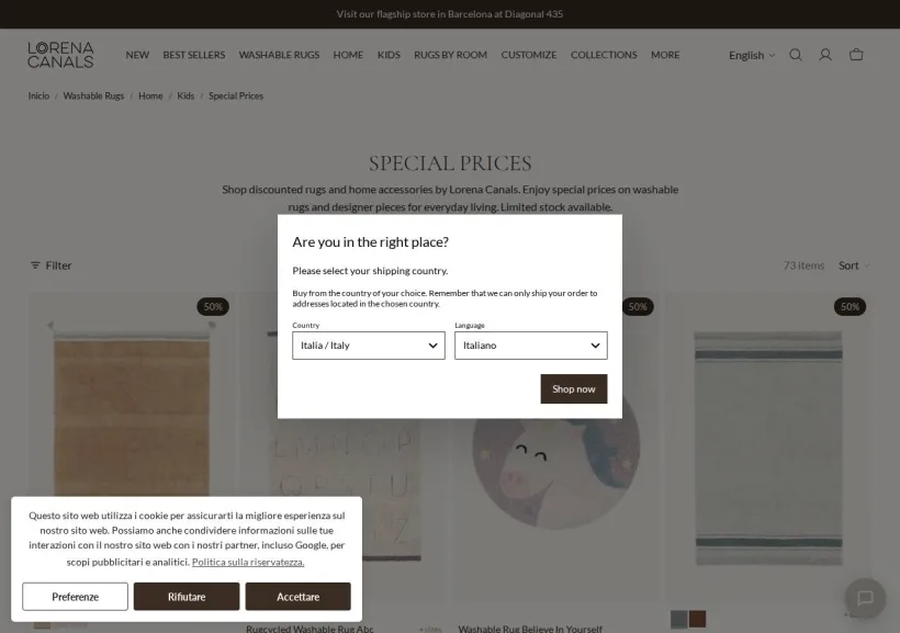 Schermata della pagina offerta di Lorena Canals