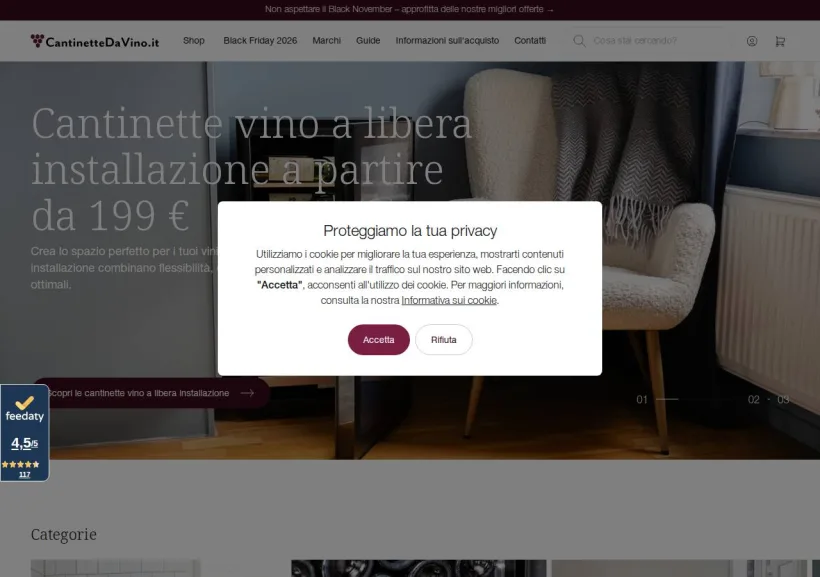 Schermata della pagina offerta di CantinetteDaVino.it