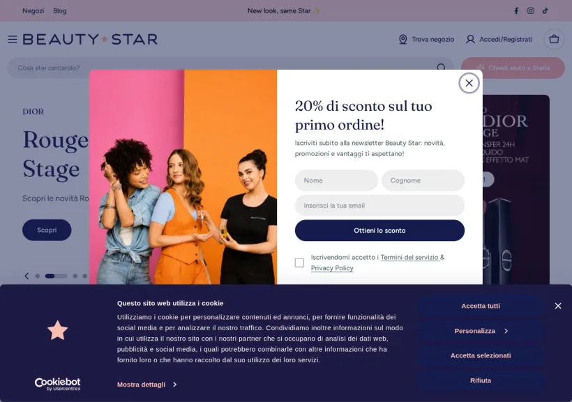 Schermata della pagina offerta di Beauty Star