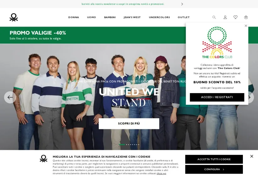 Schermata della pagina offerta di Benetton 