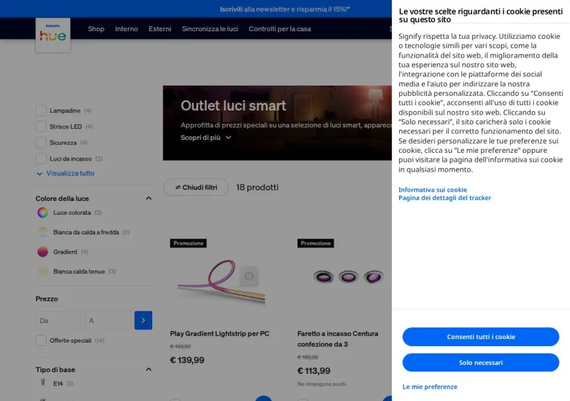 Schermata della pagina offerta di Philips Hue