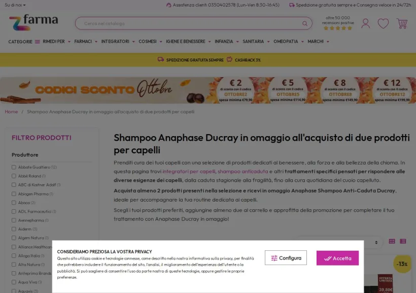 Schermata della pagina offerta di ZFARMA