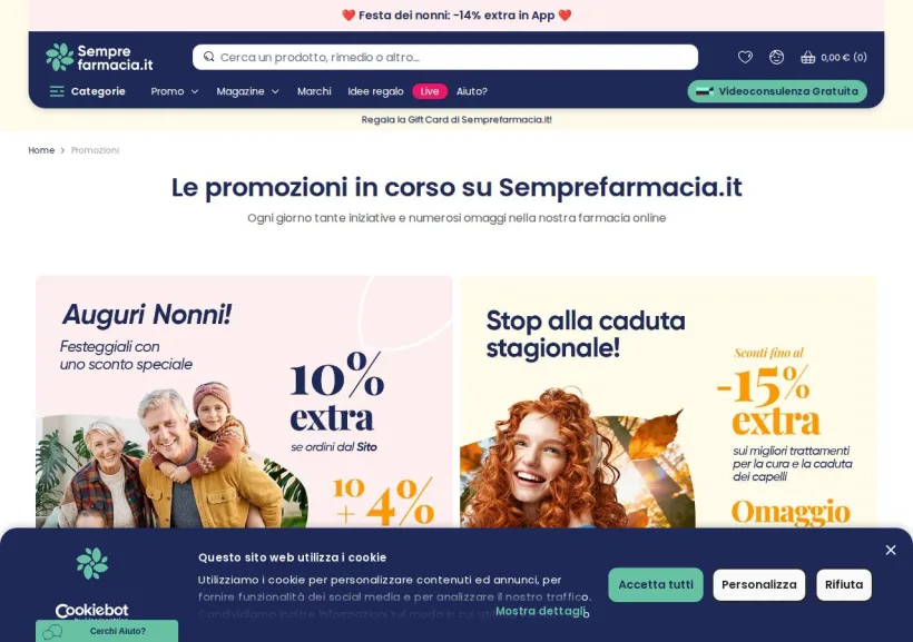 Schermata della pagina offerta di Semprefarmacia