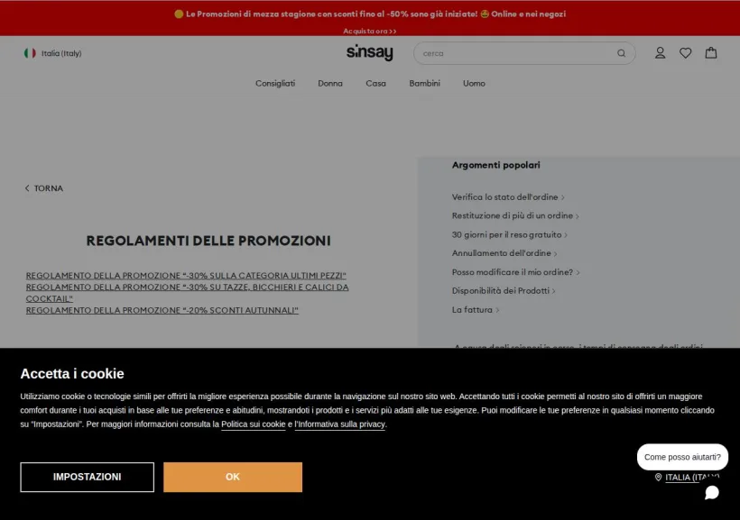 Schermata della pagina offerta di Sinsay