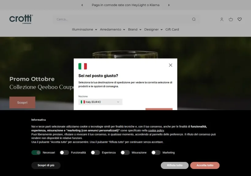 Schermata della pagina offerta di Crotti Lampadari