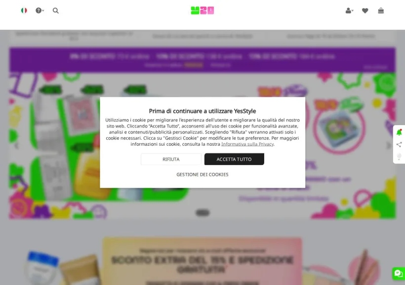 Schermata della pagina offerta di YesStyle