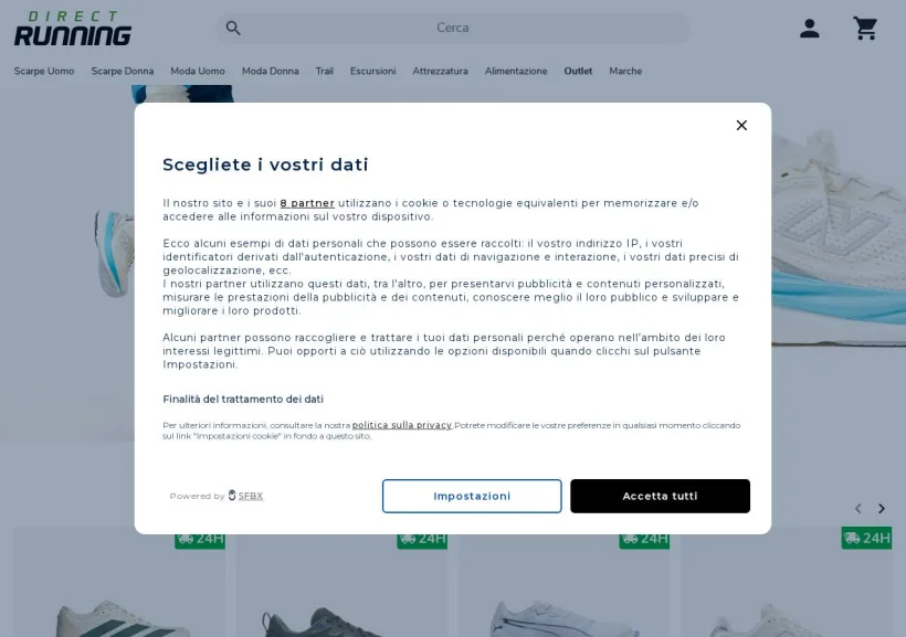 Schermata della pagina offerta di Direct-Running