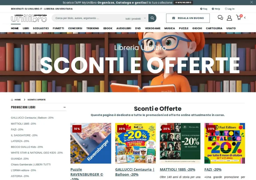 Schermata della pagina offerta di Unilibro