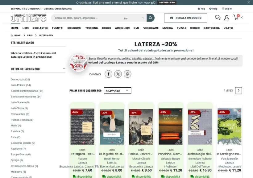 Schermata della pagina offerta di Unilibro