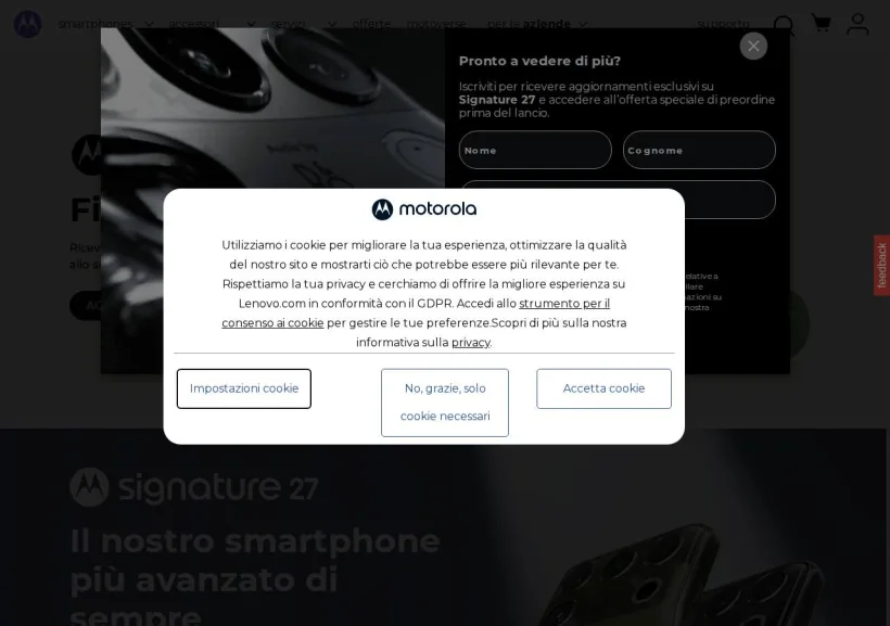 Schermata della pagina offerta di Motorola