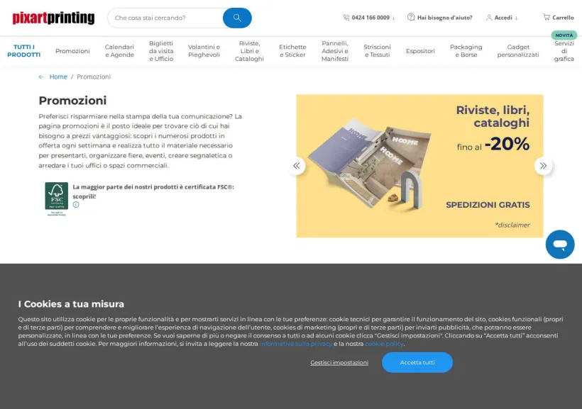 Schermata della pagina offerta di Pixartprinting
