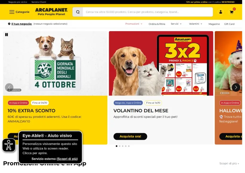 Schermata della pagina offerta di Arcaplanet