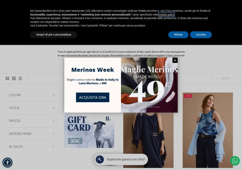 Schermata della pagina offerta di Il Lanificio