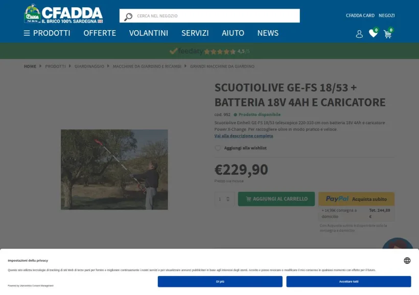 Schermata della pagina offerta di CFadda