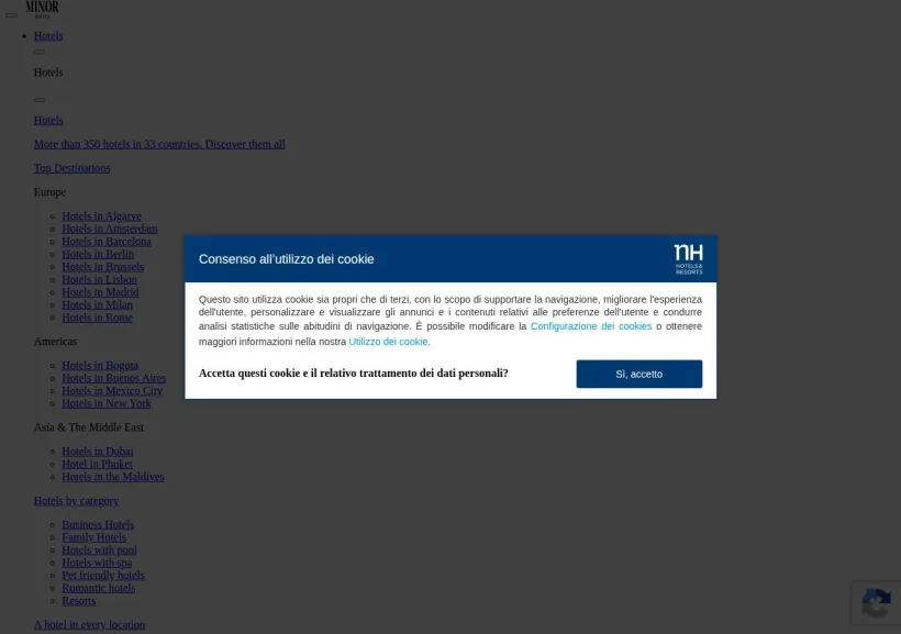 Schermata della pagina offerta di NH Hotels