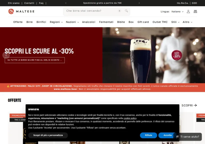 Schermata della pagina offerta di Maltese
