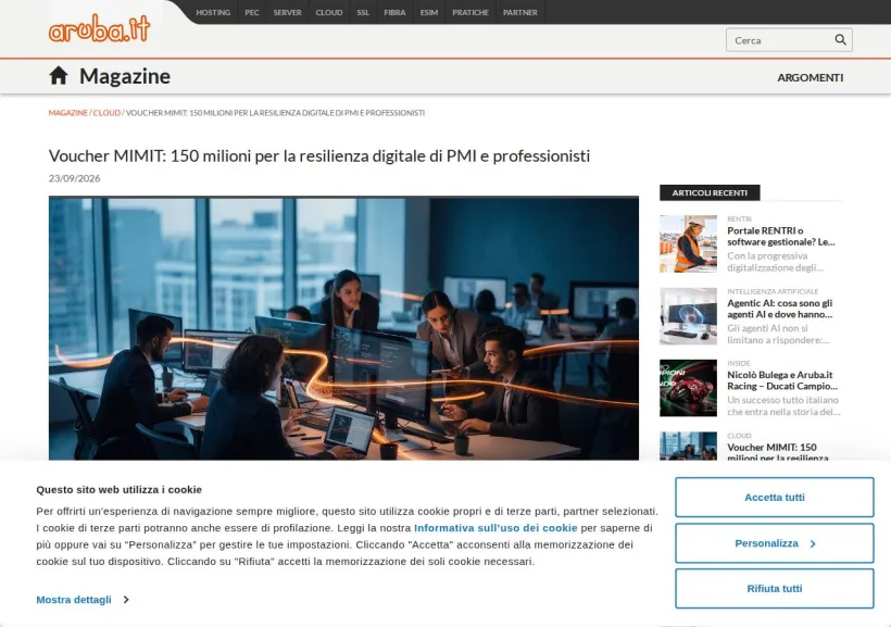 Schermata della pagina offerta di Aruba