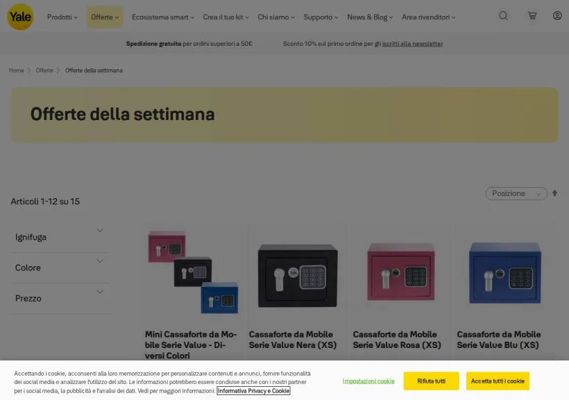 Schermata della pagina offerta di YaleHome