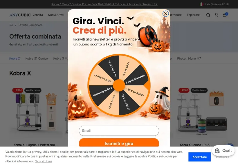 Schermata della pagina offerta di Anycubic