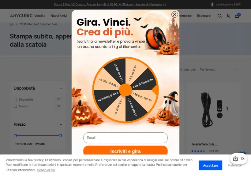 Schermata della pagina offerta di Anycubic