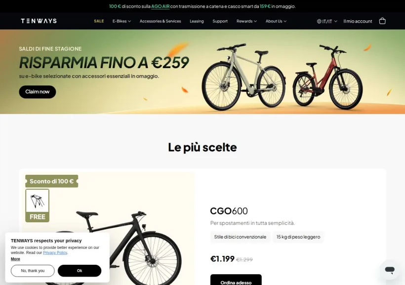 Schermata della pagina offerta di Tenways