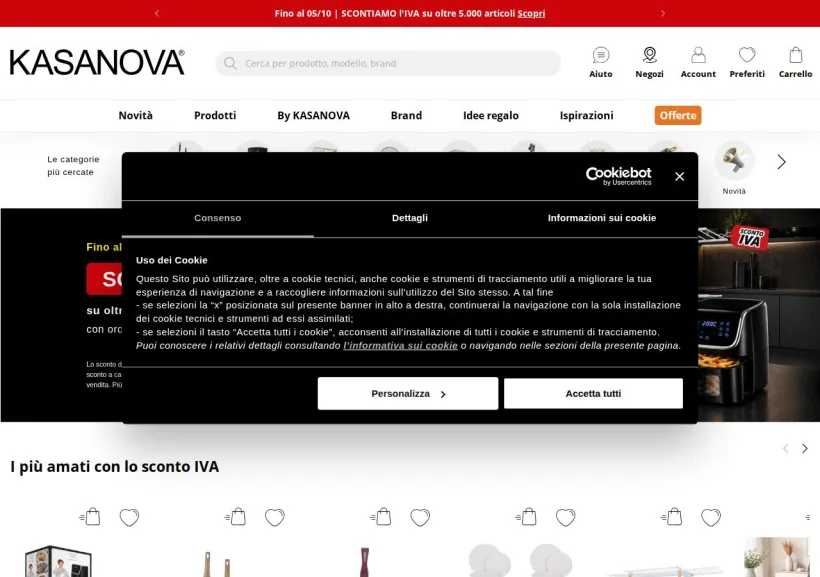 Schermata della pagina offerta di Kasanova