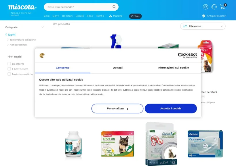 Schermata della pagina offerta di Miscota