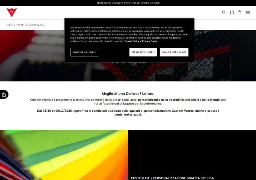 Schermata della pagina offerta di Dainese