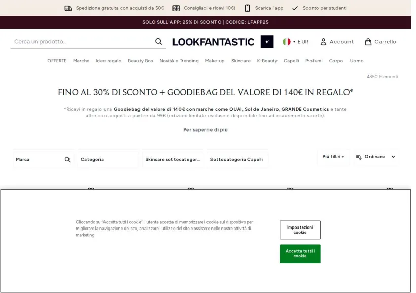 Schermata della pagina offerta di Look Fantastic