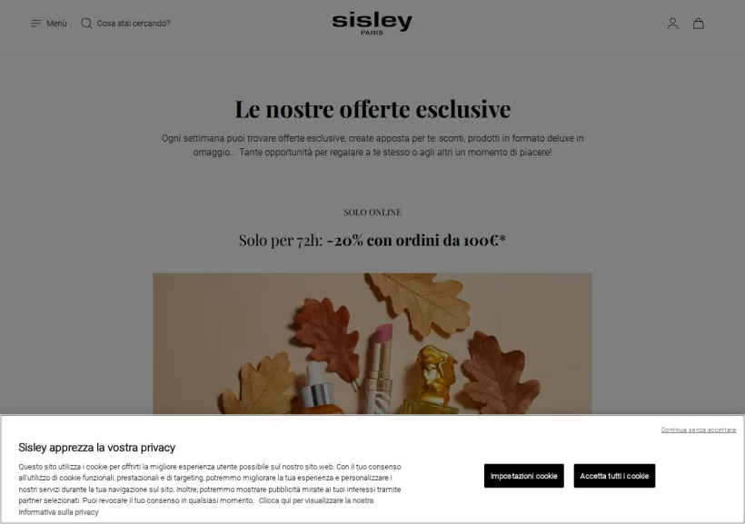 Schermata della pagina offerta di Sisley Paris