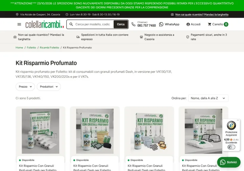 Schermata della pagina offerta di Colella Ricambi