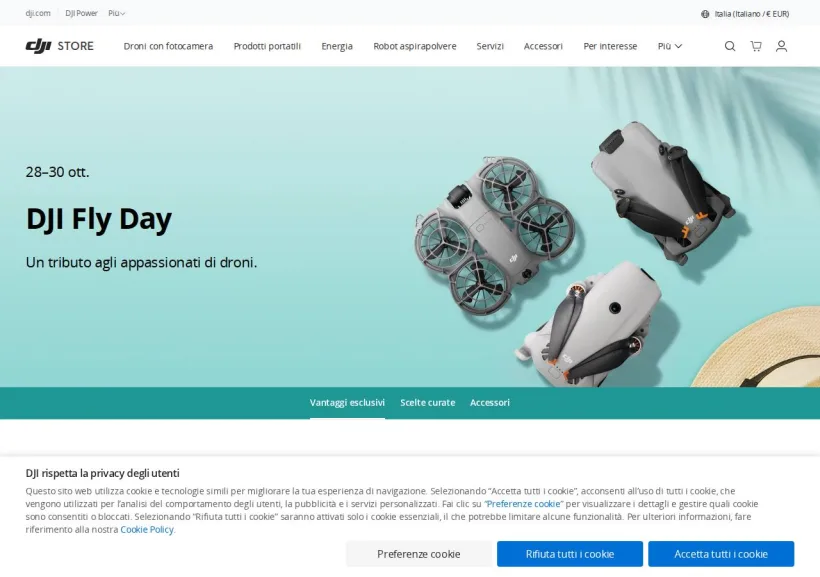 Schermata della pagina offerta di DJI