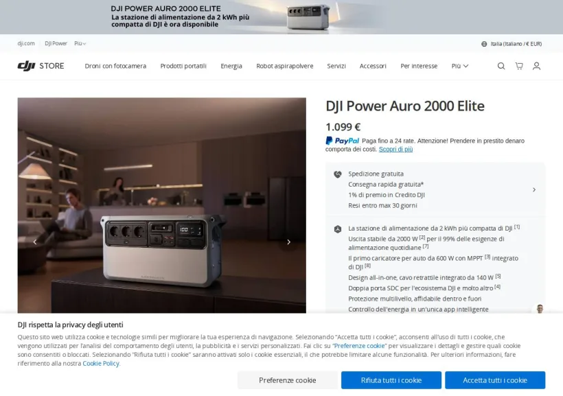 Schermata della pagina offerta di DJI