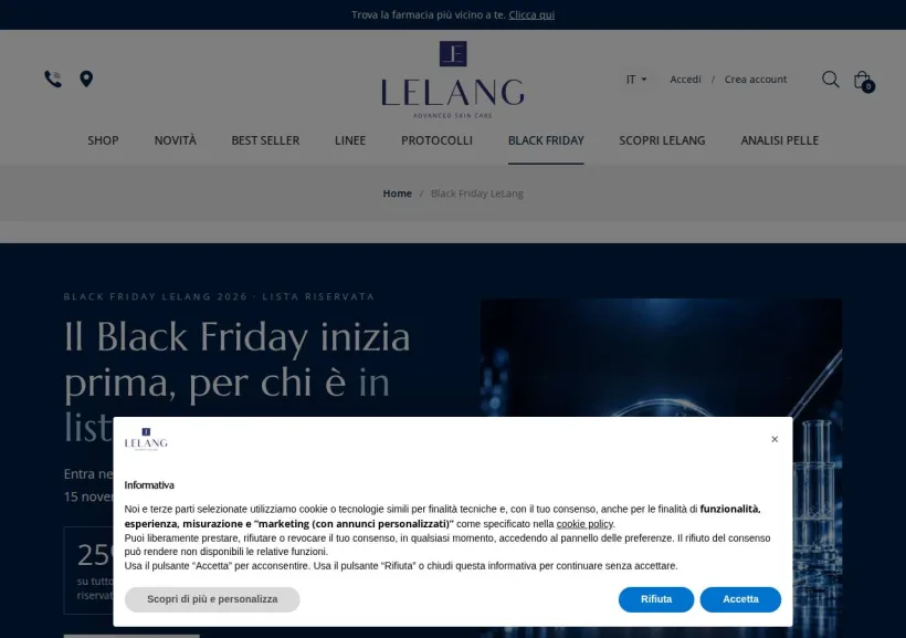 Schermata della pagina offerta di Lelang Skincare