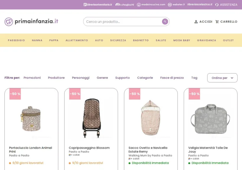 Schermata della pagina offerta di Prima Infanzia