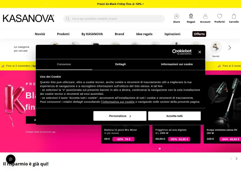 Schermata della pagina offerta di Kasanova