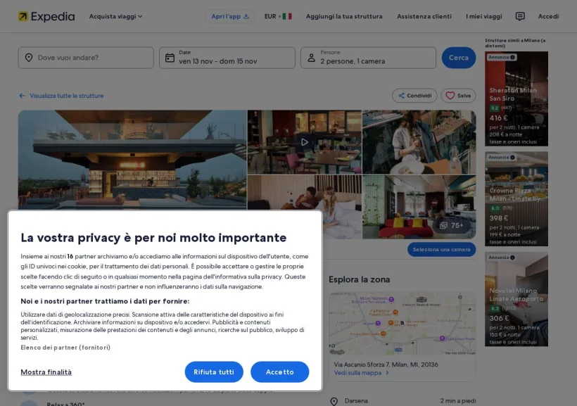 Schermata della pagina offerta di Expedia